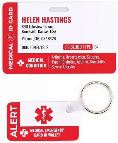 Custom Medical ID Card (Advanced) with Keychain - Custom Printed Emergency Contact ID - Custom Printed Medical Condition - Customizable Photo ID Wallet Card in Saudi Arabia