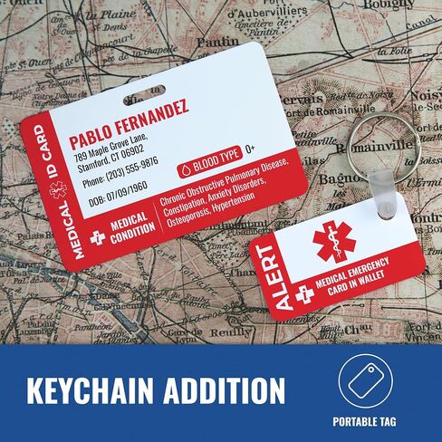 Custom Medical ID Card (Advanced) with Keychain - Custom Printed Emergency Contact ID - Custom Printed Medical Condition - Customizable Photo ID Wallet Card in Saudi Arabia