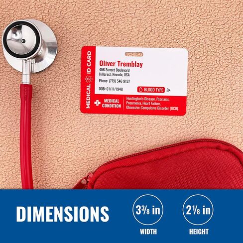 Custom Medical ID Card (Advanced) with Keychain - Custom Printed Emergency Contact ID - Custom Printed Medical Condition - Customizable Photo ID Wallet Card in Saudi Arabia