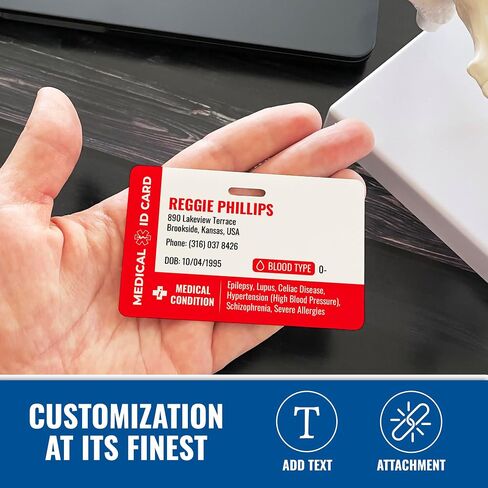 Custom Medical ID Card (Advanced) with Keychain - Custom Printed Emergency Contact ID - Custom Printed Medical Condition - Customizable Photo ID Wallet Card in Saudi Arabia