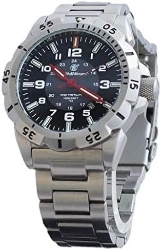 Smith & Wesson Men's Emissary Swiss Tritium H3 Watch with Tactical Heavy Duty Stainless-Steel Case and Band, Rotating Bezel, Durable Military Watch, Tactical Tough, Quartz Japanese Movement in Kuwait