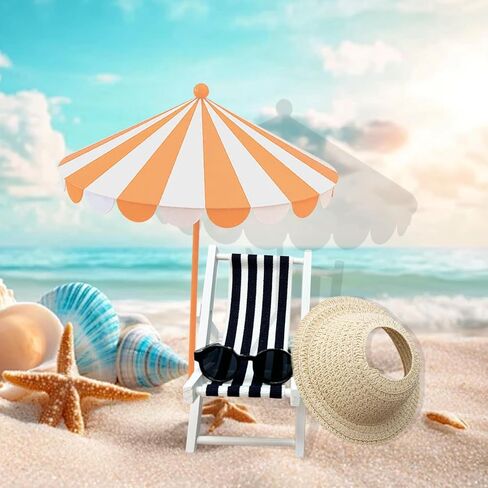 Accessories Set for 17cm Doll,Miniature Beach Sun Hat/Sunglasses/Wooden Folding Beach Chairs for Dolls Accessories,No Doll(C#1) in Kuwait