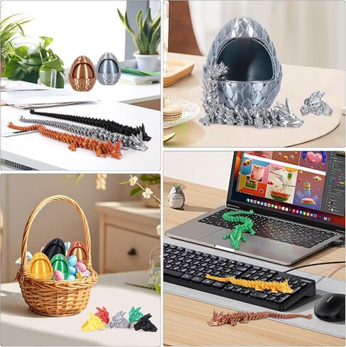 3D Printed Dragon Egg, Easter Egg with Dragon Inside, Pearlescent for Easter Basket Stuffer & Birthday Party Gift Silver in Kuwait
