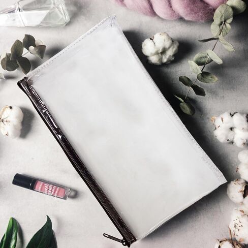 Vinyl Zipper Bag, Reusable Bag, Travel Pouch, Small Compact, Check Wallet, 11 x 6 Inch (Clear) in Kuwait