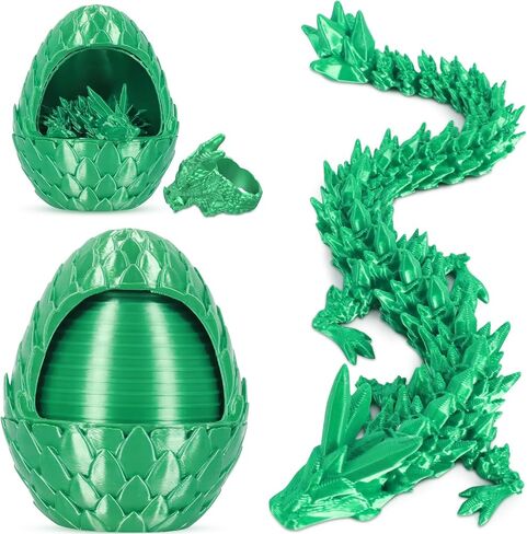 3D Printed Dragon Egg, Easter Egg with Dragon Inside, Pearlescent for Easter Basket Stuffer & Birthday Party Gift Silver in Kuwait