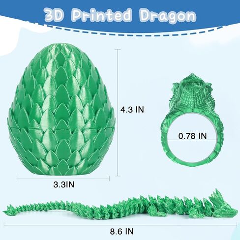 3D Printed Dragon Egg, Easter Egg with Dragon Inside, Pearlescent for Easter Basket Stuffer & Birthday Party Gift Silver in Kuwait