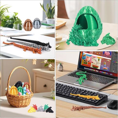 3D Printed Dragon Egg, Easter Egg with Dragon Inside, Pearlescent for Easter Basket Stuffer & Birthday Party Gift Silver in Kuwait