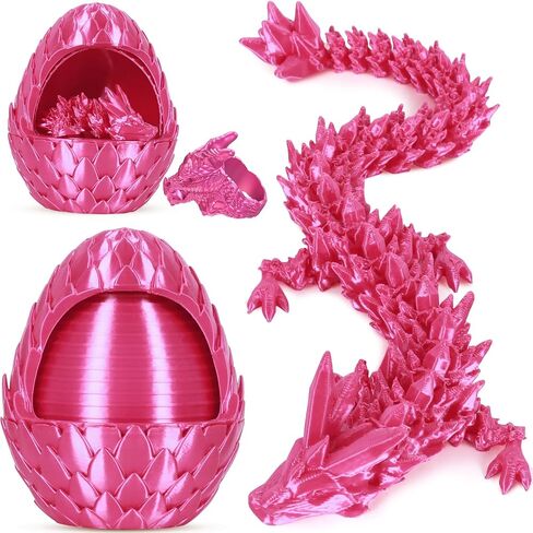 3D Printed Dragon Egg, Easter Egg with Dragon Inside, Pearlescent for Easter Basket Stuffer & Birthday Party Gift Silver in Kuwait
