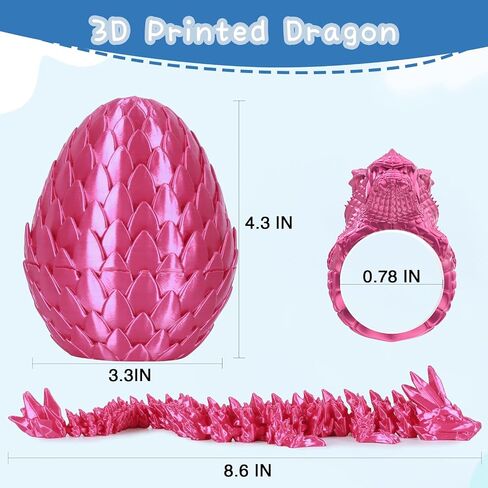 3D Printed Dragon Egg, Easter Egg with Dragon Inside, Pearlescent for Easter Basket Stuffer & Birthday Party Gift Silver in Kuwait