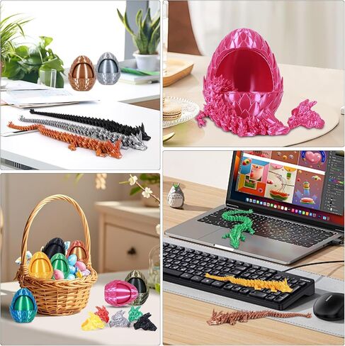 3D Printed Dragon Egg, Easter Egg with Dragon Inside, Pearlescent for Easter Basket Stuffer & Birthday Party Gift Silver in Kuwait
