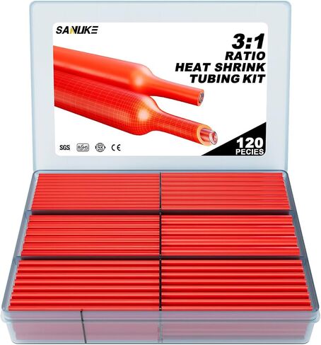 Sanuke 230pcs Heat Shrink Tubing Kit, 3:1 Dual Wall Tube, Strong Adhesive Lined Marine Shrink Tubing - 1.77" Length 6 Sizes 1/8"-3/4" (Black/Red) in Saudi Arabia