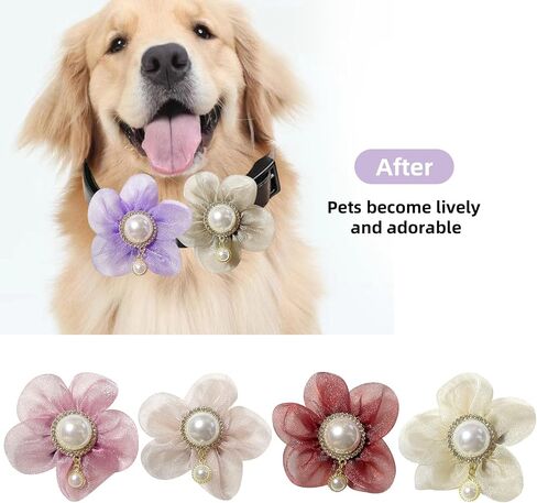 Pearl Flower Dog Accessories Pack من 6 ، سحر زهرة مزخرفة للكلاب والقطط مع اللؤلؤ in Kuwait