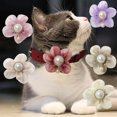 Pearl Flower Dog Accessories Pack من 6 ، سحر زهرة مزخرفة للكلاب والقطط مع اللؤلؤ in Kuwait
