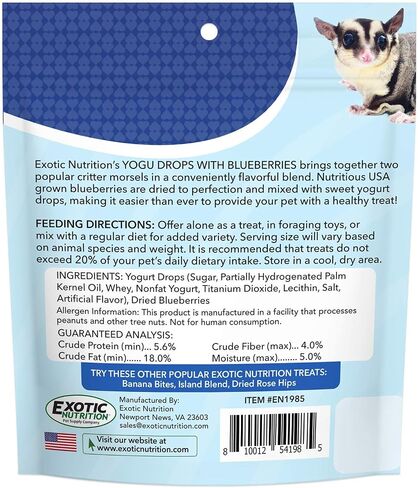 Yogu Drops With Blueberry - Healthy Natural Fruit & Yogurt Treat - For Sugar Gliders, Rats, Chinchillas, Ferrets, Parrots, Hamsters, Hedgehogs, Guinea Pigs, Rabbits & Small Pets (4.25 Ounce) in Saudi Arabia