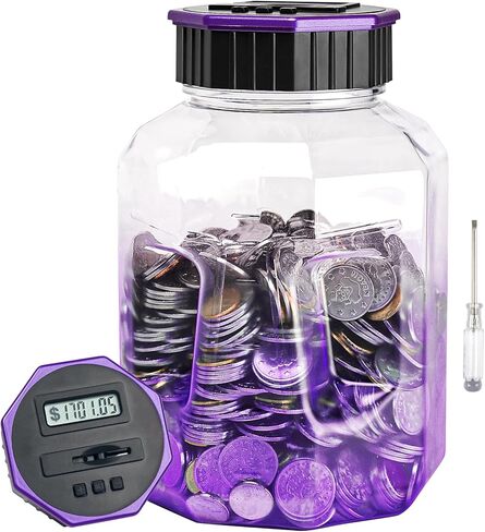 X-Large Piggy Bank for Adults Kids, Vcertcpl Digital Coin Counting Bank with LCD Counter, 2.4L Capacity, Great Coin Counter Bank Money Counting Jar with Total Amount Displayed (Purple) in Kuwait