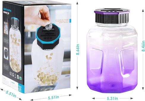 X-Large Piggy Bank for Adults Kids, Vcertcpl Digital Coin Counting Bank with LCD Counter, 2.4L Capacity, Great Coin Counter Bank Money Counting Jar with Total Amount Displayed (Purple) in Kuwait
