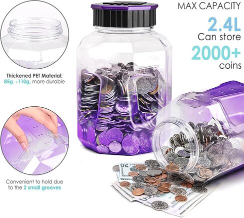 X-Large Piggy Bank for Adults Kids, Vcertcpl Digital Coin Counting Bank with LCD Counter, 2.4L Capacity, Great Coin Counter Bank Money Counting Jar with Total Amount Displayed (Purple) in Kuwait