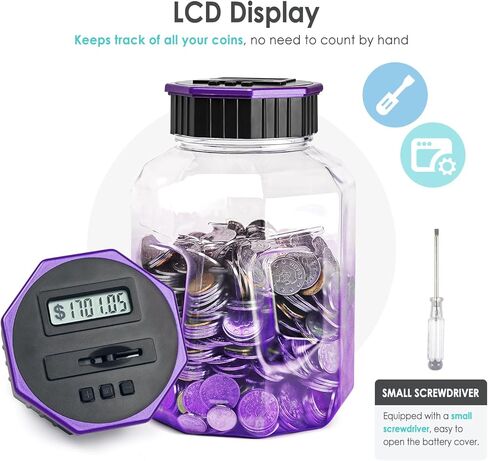 X-Large Piggy Bank for Adults Kids, Vcertcpl Digital Coin Counting Bank with LCD Counter, 2.4L Capacity, Great Coin Counter Bank Money Counting Jar with Total Amount Displayed (Purple) in Kuwait