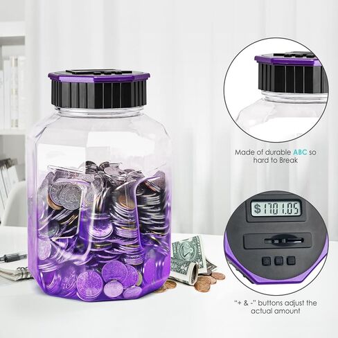 X-Large Piggy Bank for Adults Kids, Vcertcpl Digital Coin Counting Bank with LCD Counter, 2.4L Capacity, Great Coin Counter Bank Money Counting Jar with Total Amount Displayed (Purple) in Kuwait