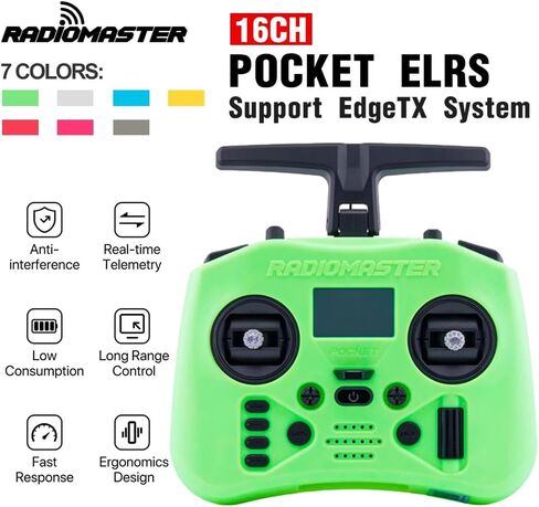 Radiomaster Pocket Crush Expresslrs Controller 2.4G 16CH ELRS Transmitter Hall Gimbal لـ RC FPV Drone Quadcopter Remote New (Iceberg Blue with 18650) in Kuwait