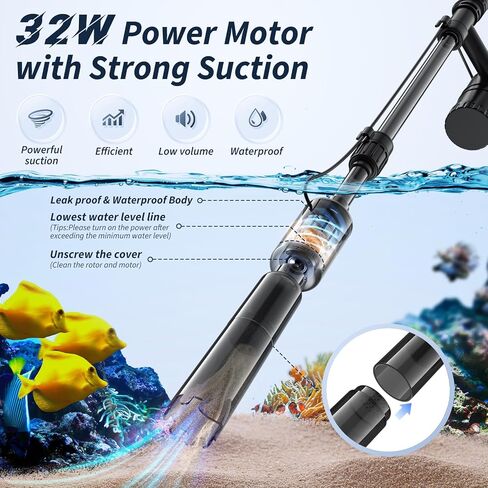 Fish Tank Cleaner - 530GPH/32W Aquarium Gravel Cleaner, Electric Fish Tank Cleaning Tools, Adjustable Water Flow Fish Tank Gravel Cleaner Vacuum, Aquarium Cleaner Kit for Water Changing, Wash Sand in Kuwait
