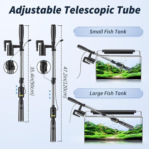 Fish Tank Cleaner - 530GPH/32W Aquarium Gravel Cleaner, Electric Fish Tank Cleaning Tools, Adjustable Water Flow Fish Tank Gravel Cleaner Vacuum, Aquarium Cleaner Kit for Water Changing, Wash Sand in Kuwait