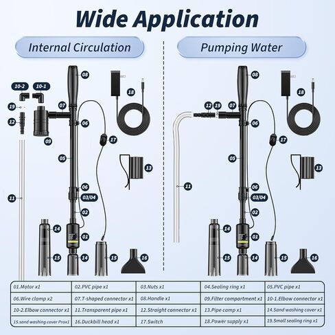 Fish Tank Cleaner - 530GPH/32W Aquarium Gravel Cleaner, Electric Fish Tank Cleaning Tools, Adjustable Water Flow Fish Tank Gravel Cleaner Vacuum, Aquarium Cleaner Kit for Water Changing, Wash Sand in Kuwait