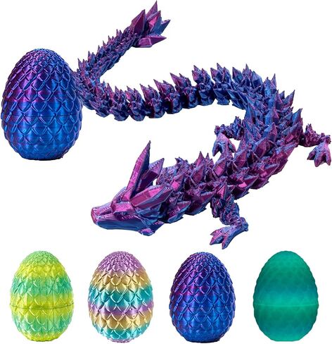 3D Printed Dragon Egg with Articulated Dragon Inside, Fidget Toys for Adults Stress Relief, Unique Dragon Figurine Toys Birthdays Kids Valentines Day Gifts for School (Laser Violet) in Saudi Arabia
