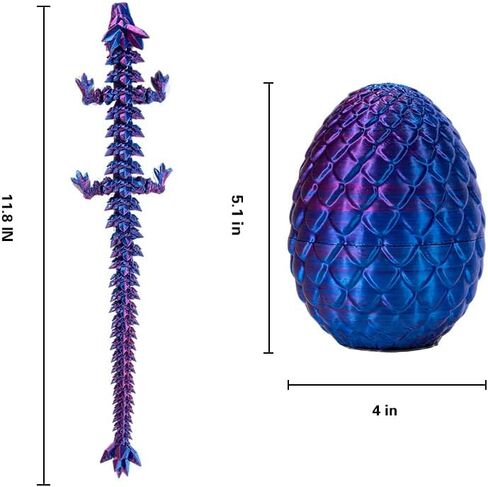 3D Printed Dragon Egg with Articulated Dragon Inside, Fidget Toys for Adults Stress Relief, Unique Dragon Figurine Toys Birthdays Kids Valentines Day Gifts for School (Laser Violet) in Saudi Arabia