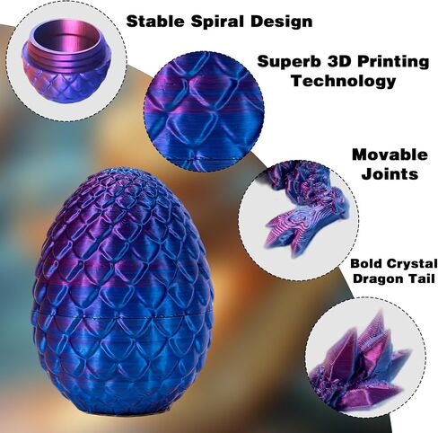 3D Printed Dragon Egg with Articulated Dragon Inside, Fidget Toys for Adults Stress Relief, Unique Dragon Figurine Toys Birthdays Kids Valentines Day Gifts for School (Laser Violet) in Saudi Arabia
