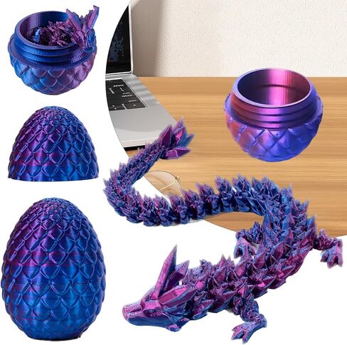 3D Printed Dragon Egg with Articulated Dragon Inside, Fidget Toys for Adults Stress Relief, Unique Dragon Figurine Toys Birthdays Kids Valentines Day Gifts for School (Laser Violet) in Saudi Arabia
