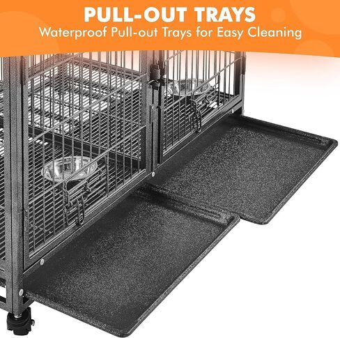 Yaheetech Stackable Dog Crate 42'' Heavy Duty Large Dog Crate with Divider 4pcs Rolling Pet Metal Crate w/Double Doo Water Bowl Pet Kennel Indoor in Saudi Arabia