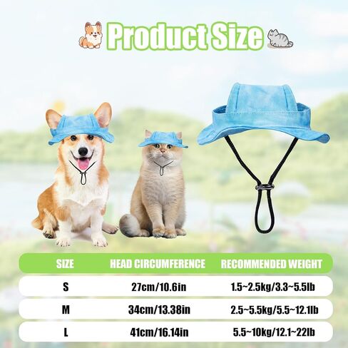 Dog Sun Hat,1PC Adjustable Princess Dog Bucket Hat with Ear Holes,Round Brim Dogs Visor Cap Pet Fisherman Hat for Pupies Small Dogs Cat Outdoor Sport (Blue, Medium) in Saudi Arabia