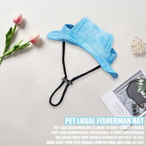Dog Sun Hat,1PC Adjustable Princess Dog Bucket Hat with Ear Holes,Round Brim Dogs Visor Cap Pet Fisherman Hat for Pupies Small Dogs Cat Outdoor Sport (Blue, Medium) in Saudi Arabia