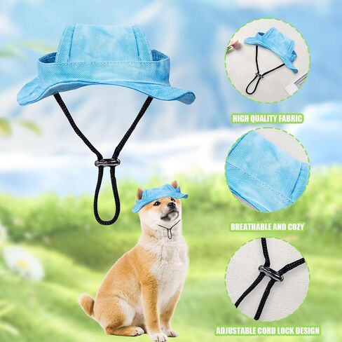 Dog Sun Hat,1PC Adjustable Princess Dog Bucket Hat with Ear Holes,Round Brim Dogs Visor Cap Pet Fisherman Hat for Pupies Small Dogs Cat Outdoor Sport (Blue, Medium) in Saudi Arabia
