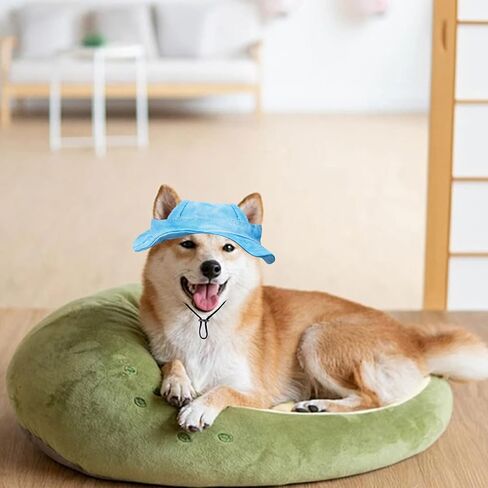 Dog Sun Hat,1PC Adjustable Princess Dog Bucket Hat with Ear Holes,Round Brim Dogs Visor Cap Pet Fisherman Hat for Pupies Small Dogs Cat Outdoor Sport (Blue, Medium) in Saudi Arabia