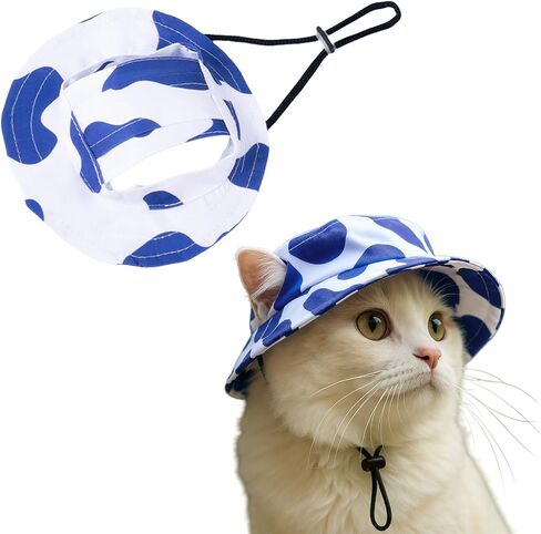 Dog Sun Hat,1PC Adjustable Princess Dog Bucket Hat with Ear Holes,Round Brim Dogs Visor Cap Pet Fisherman Hat for Pupies Small Dogs Cat Outdoor Sport (Blue, Medium) in Saudi Arabia