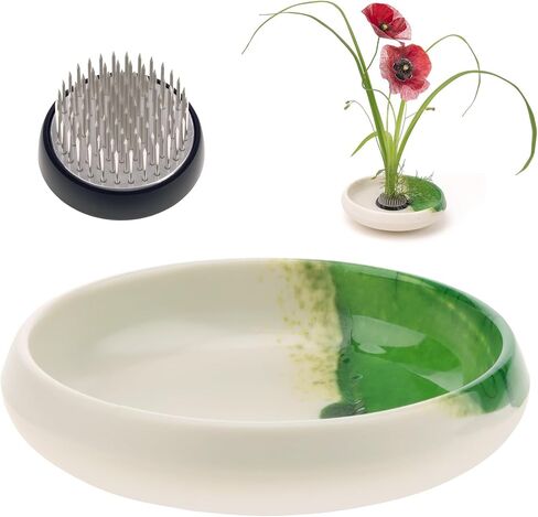 اوششن اليابانية ايكيبانا إناء وأطقم الضفدع الزهرة ، فن الأزهار 5.35inch وعاء وعاء أبيض مع 1.57 بوصة كينزان لترتيب الزهور مكتب ديكور المنزل in Saudi Arabia