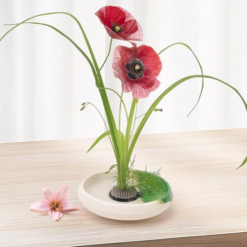 اوششن اليابانية ايكيبانا إناء وأطقم الضفدع الزهرة ، فن الأزهار 5.35inch وعاء وعاء أبيض مع 1.57 بوصة كينزان لترتيب الزهور مكتب ديكور المنزل in Saudi Arabia