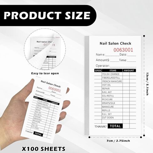 6 Pack Nail Spa Salon Sales Book Guest Checks Pad 2.76x5.12 Inch Beauty Salon Receipt Ticket Book Nail Order Barbershop Supplies for Salon Barber Shop(100 Sheets per Book) in Saudi Arabia