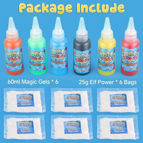 Magic Water Gel Elf Powder Refill, Aqua Fairy Water Gel Kit Refill with 6PCS Elf Powder and 6 PCS Magic Gels, Aqua Jelly Gels Kit for Christmas,Birthday, Gift for Girls 6 7 8 9 10 Year Old in Saudi Arabia
