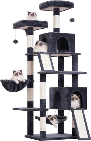 Cat Tree, 71'' (180cm) Cat Tower for Indoor Cats Large Adult, Multi-Level Cat Tree Tower with 2 Scratching Boards/Posts, 2 Plush Perches, 2 Cat Condos, Hammock, Smoky Gray GCT032G in Kuwait