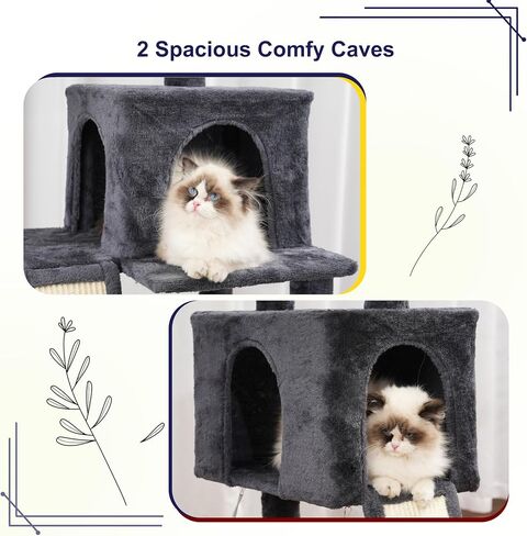 Cat Tree, 71'' (180cm) Cat Tower for Indoor Cats Large Adult, Multi-Level Cat Tree Tower with 2 Scratching Boards/Posts, 2 Plush Perches, 2 Cat Condos, Hammock, Smoky Gray GCT032G in Kuwait