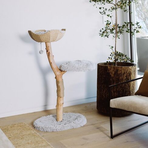 Wooden Cat Climbing Tree Tower, Modern Single Branch Cat Condo, Wood, Cat Lover Furniture Gift by MAU LIFESTYLE (Alpine White) in Saudi Arabia