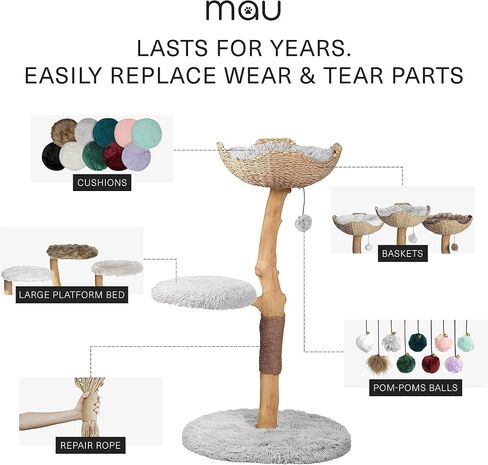 Wooden Cat Climbing Tree Tower, Modern Single Branch Cat Condo, Wood, Cat Lover Furniture Gift by MAU LIFESTYLE (Alpine White) in Saudi Arabia