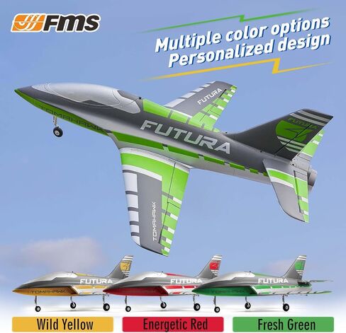 FMS RC Jets Futura 64mm EDF Sport Jet Green RC Airplanes للبالغين للمدربين EDF للمبتدئين 6 قناة التحكم عن بعد PNP (لا توجد بطاريات مرسل وشاحن) in Kuwait