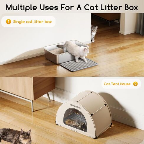Meowant Stainless Steel Cat Litter Box with Lid, Extra Large Metal Litter Box with DIY Oxford Fabric Cover, Anti-Leakage & Non-Sticky, Odor Control, Easy Cleaning, Includes Litter Mat & Metal Scoop in Saudi Arabia