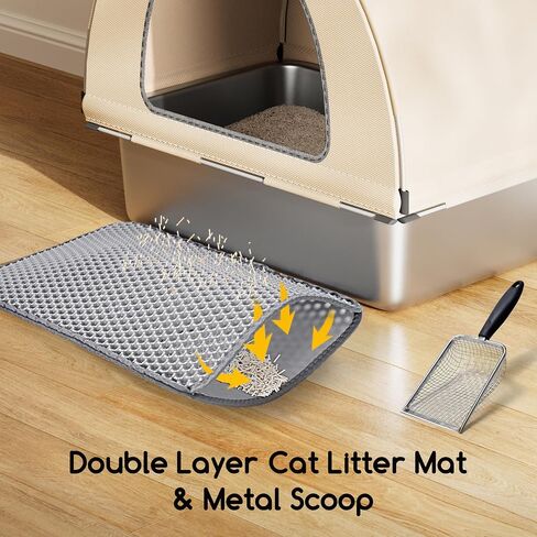 Meowant Stainless Steel Cat Litter Box with Lid, Extra Large Metal Litter Box with DIY Oxford Fabric Cover, Anti-Leakage & Non-Sticky, Odor Control, Easy Cleaning, Includes Litter Mat & Metal Scoop in Saudi Arabia