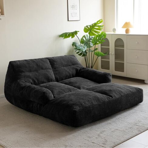 HIGOGOGO Giant Human Dog Sofa Bed, Extended Large Comfy Floor Couch for Pet Families, Corded Fabric Orthopedic Dog Bed for Human with Supportive Foam & Anti-Slip Bottom, XXXL Size, Orange in Kuwait