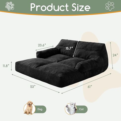 HIGOGOGO Giant Human Dog Sofa Bed, Extended Large Comfy Floor Couch for Pet Families, Corded Fabric Orthopedic Dog Bed for Human with Supportive Foam & Anti-Slip Bottom, XXXL Size, Orange in Kuwait